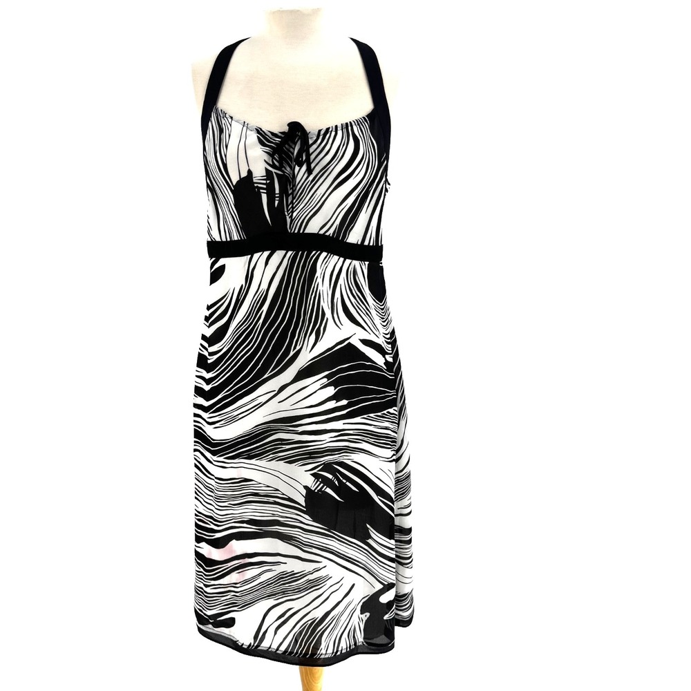Harve Benard Abstract Babydoll Sleeveless Dress Women's 8 Black White Stylish
